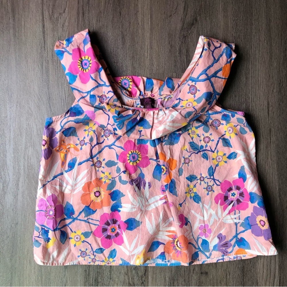 J. Crew x Liberty of London Tank Top Size XS Pink Floral Colorful Garden Fairy